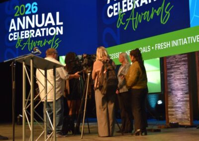 MHDS CEO Nora Buckley being interviewed by the news about the 2025 Non-Profit of the Year Award