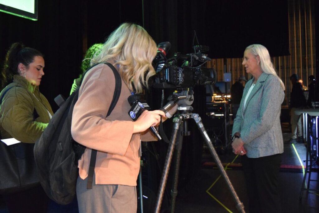 MHDS CEO Nora Buckley being interviewed by the news about the 2025 Non-Profit of the Year Award