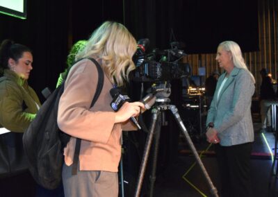 MHDS CEO Nora Buckley being interviewed by the news about the 2025 Non-Profit of the Year Award